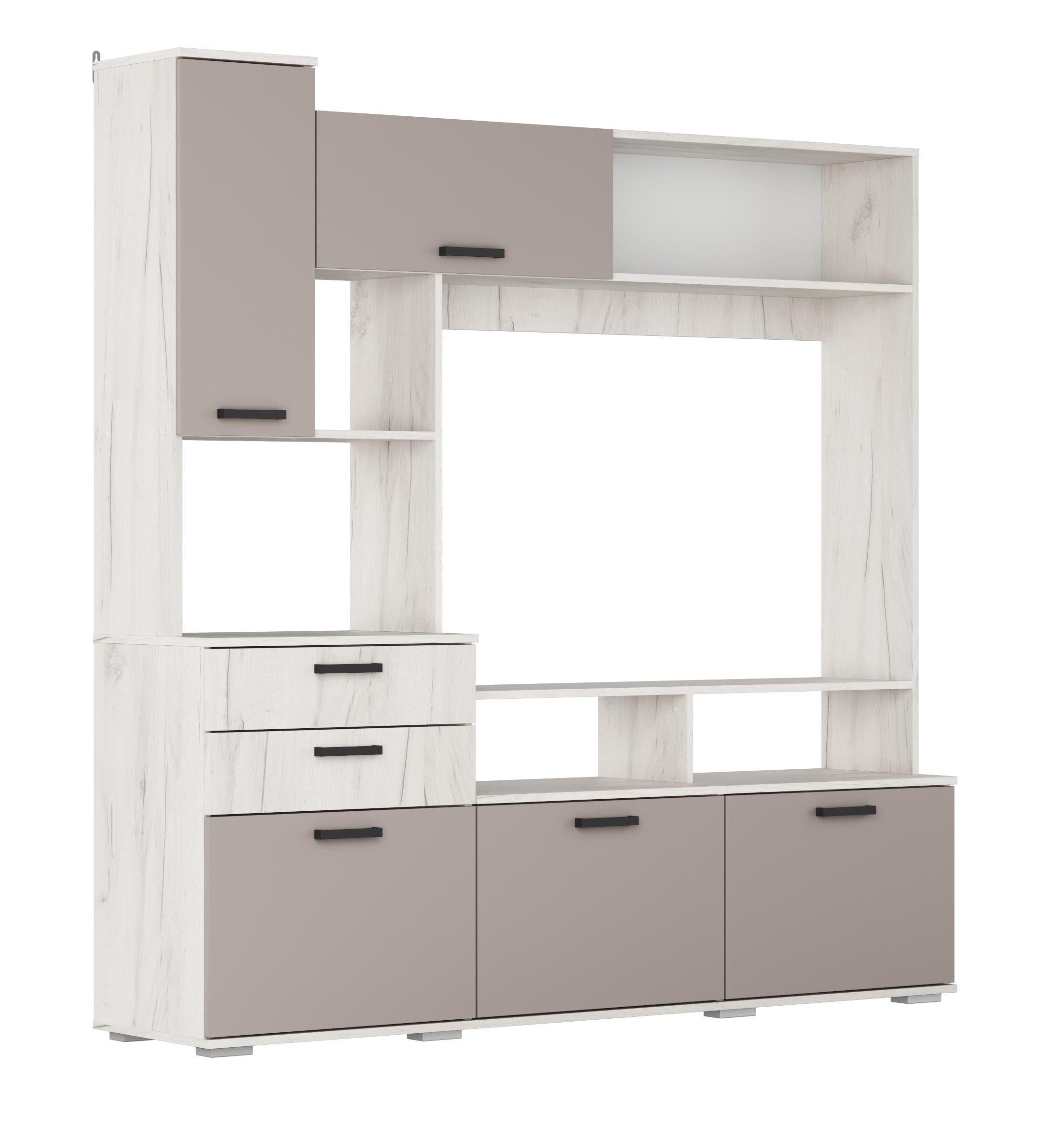 Стенка для гостиной Г26 Глиняный серый/корпус Дуб крафт белый