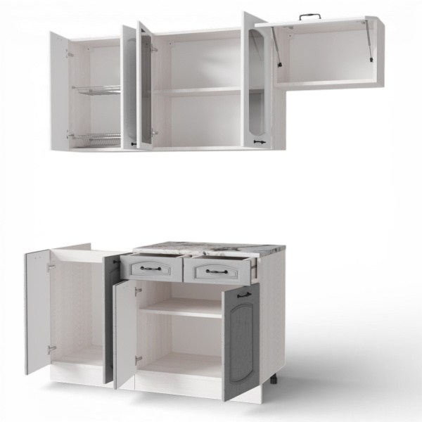 Кухня РАВЕННА Анкор светлый/Дуб светл/Дуб дымчат (Столешница Альберика+сушка+планка) 