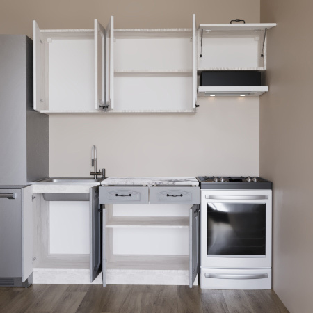 Кухня РАВЕННА Сосна лофт/Дуб светлый/Дуб дымчатый (Столешница Альберика) 1,4м 