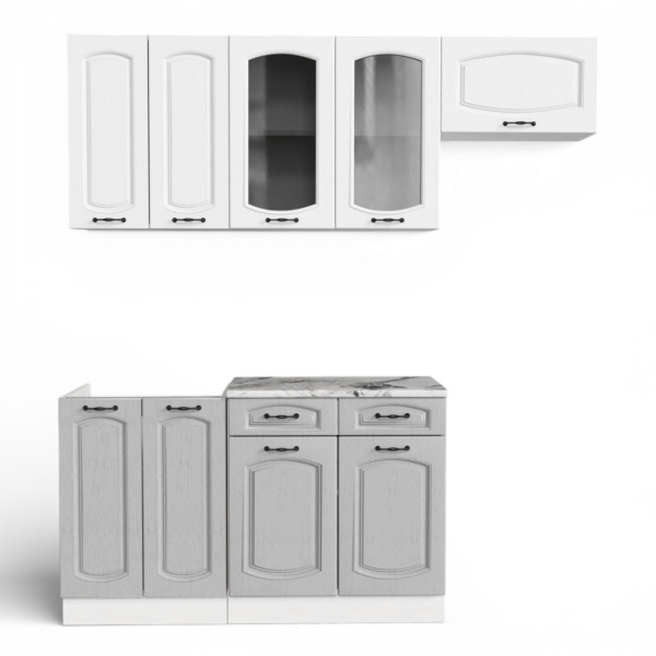 Кухня РАВЕННА Анкор светлый/Дуб светл/Дуб дымчат (Столешница Альберика+сушка+планка) 