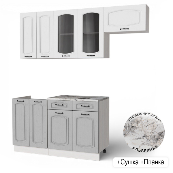 Кухня РАВЕННА Анкор светлый/Дуб светл/Дуб дымчат (Столешница Альберика+сушка+планка) 