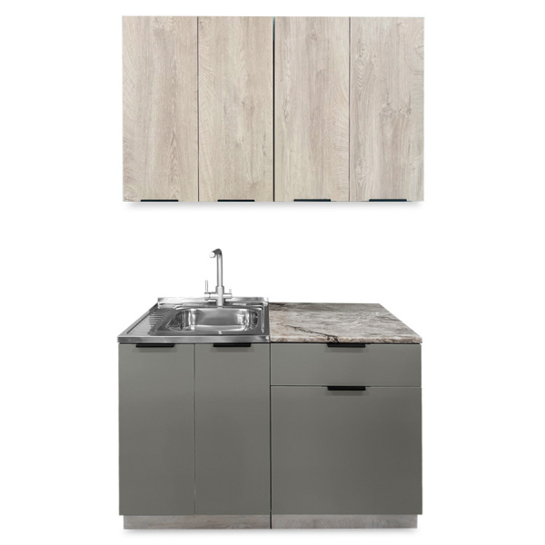 Кухня ДЖАЗ  Дуб Эндгрейн/ЭвоГлосс Тёмно Серый/Версаль (без мойки) 1,2 м 