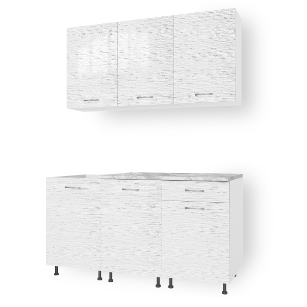 Кухня Компл.№2/1 БЕЛЫЙ СТРАЙП 1,5м (б/мойки)