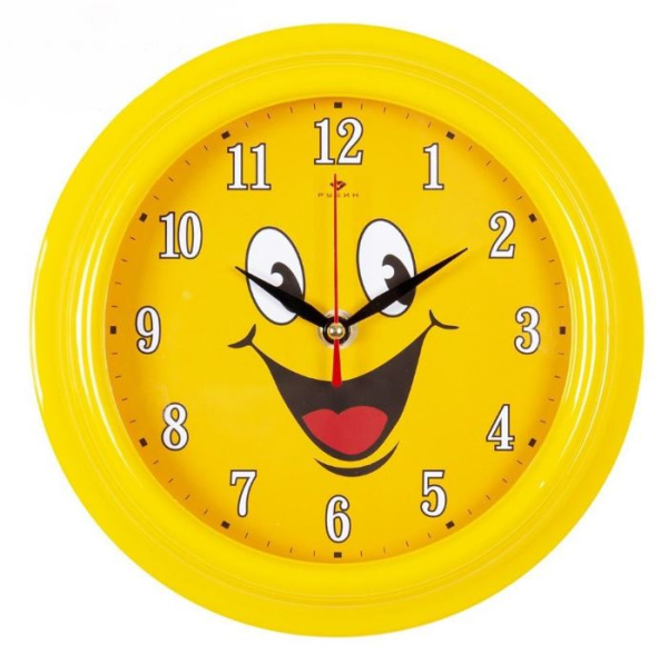 Часы настенные круг d=21см, корпус желтый "Смайлик"2121