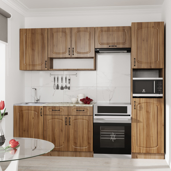 Кухня Комплект №4  Дуб крафт табачн./Орех антик (столеш Версаль+Сушка+планка) 1,8м 