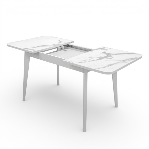 Стол Бриз-2 1100(390)*740 Пластик, 005 Венато (Мрамор белый), подстолье дерево,эмаль белая
