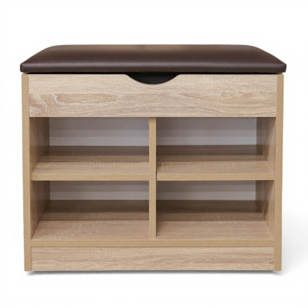 Тумба для обуви БН-196-06 (600*310*510) дуб сонома/ кожзам тёмно-коричневый)
