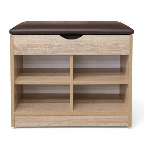 Тумба для обуви БН-196-06 (600*310*510) дуб сонома/ кожзам тёмно-коричневый)