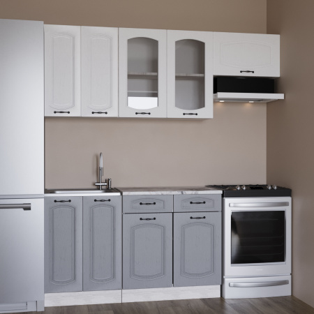 Кухня РАВЕННА Сосна лофт/Дуб светлый/Дуб дымчатый (Столешница Альберика) 1,4м 