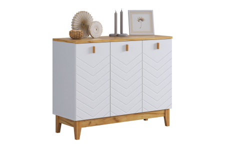 Комод 3 Хюгге белое дерево/дуб крафт золотой/белый матовый
