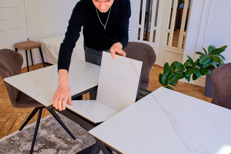 Стол Касабланка-1С PVC  WHITE MARBLE/черный