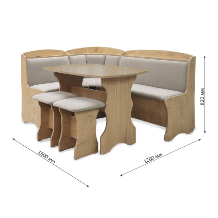Обеденная группа, Дуб Бунратти  (скамья, стол, табурет), ткань в ассорт