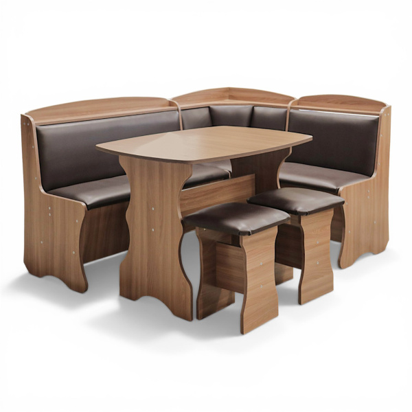 Обеденная группа, Ясень шимо темный (скамья, стол, табурет), Кож.зам. Sicilia BROWN