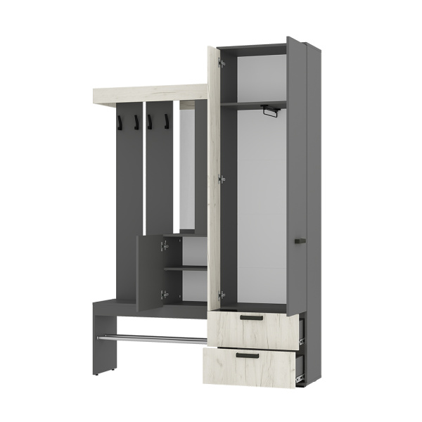 Прихожая Трамп Графит/дуб крафт белый