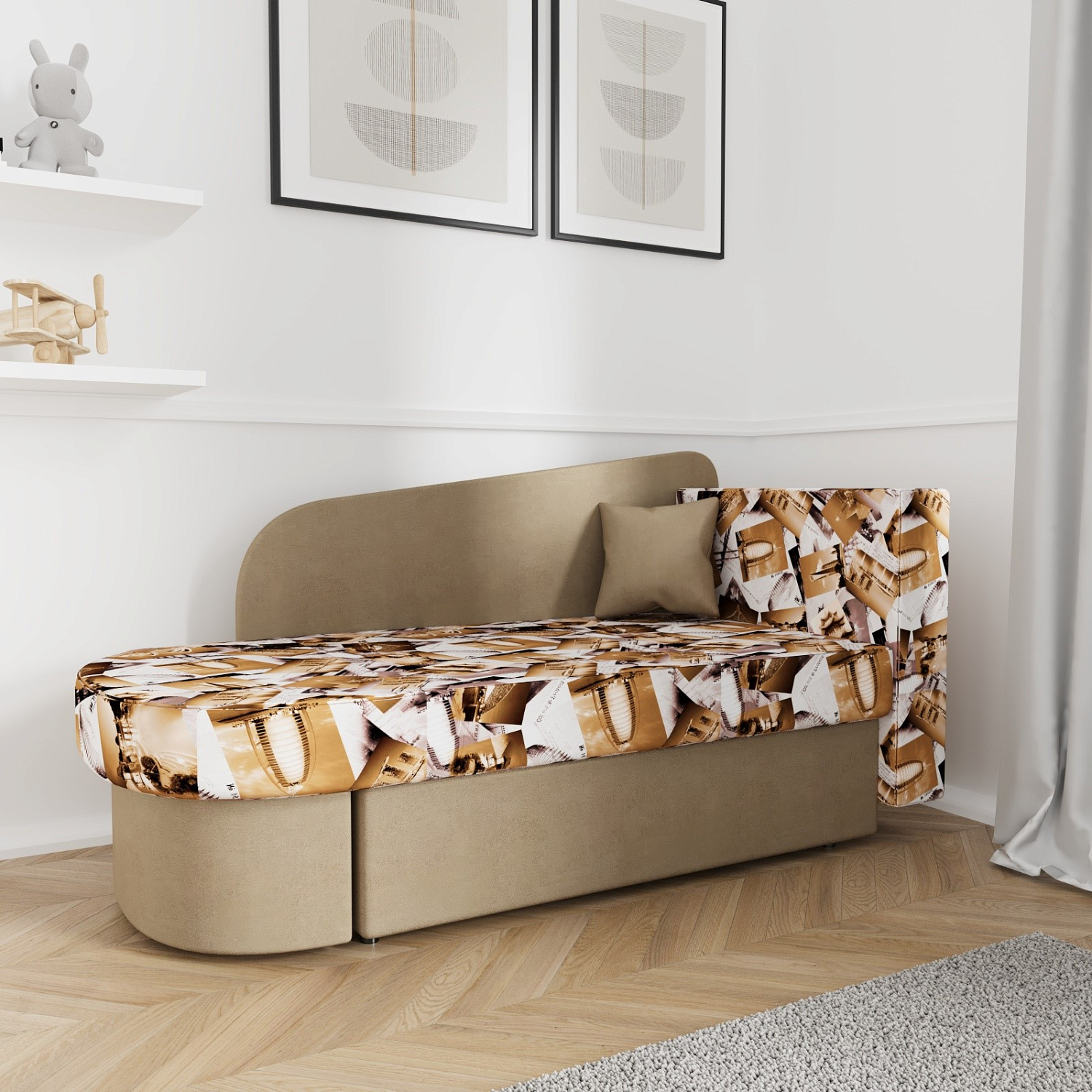 Диван-кровать "Лидер 1"  СITY MY 005 C-2/ MY 1079 C-2 ЛЕВАЯ