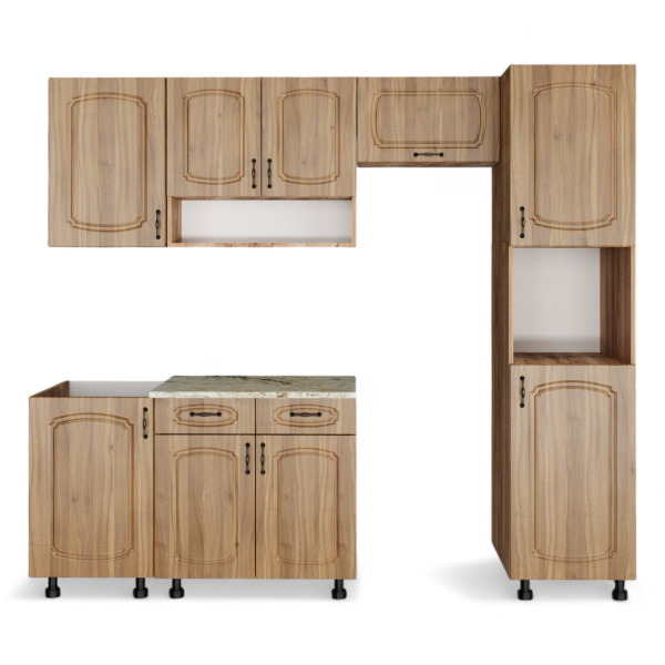 Кухня Комплект №4  Дуб крафт табачн./Орех антик (столеш Версаль, без мойки) 1,8м 