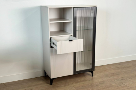 Комод 2 Рич со стеклом кашемир/фрапучино матовый/черный