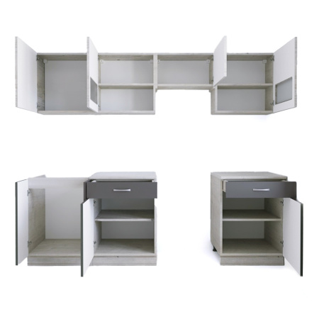 Кухонный гарнитур Румба 5/1 ЯСЕНЬ / ГРАФИТ (столешник, без мойки) 1,8 м