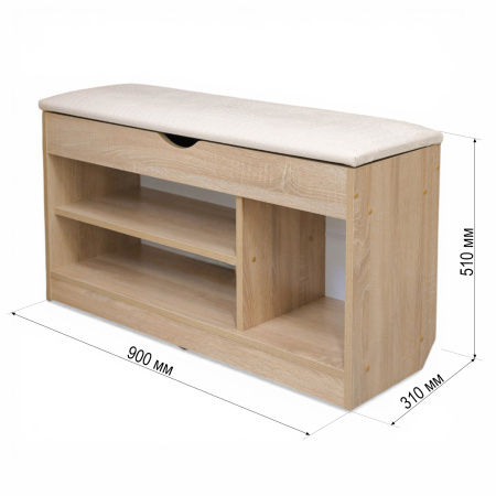 Тумба для обуви БН-196-04 (900*310*510) дуб сонома/кожзам крок бежевый