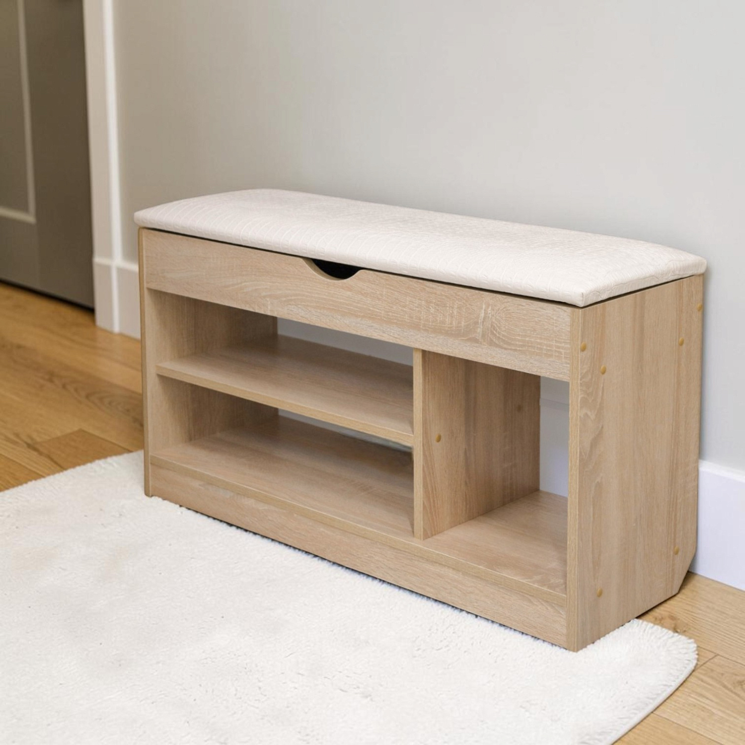 Тумба для обуви БН-196-04 (900*310*510) дуб сонома/кожзам крок бежевый